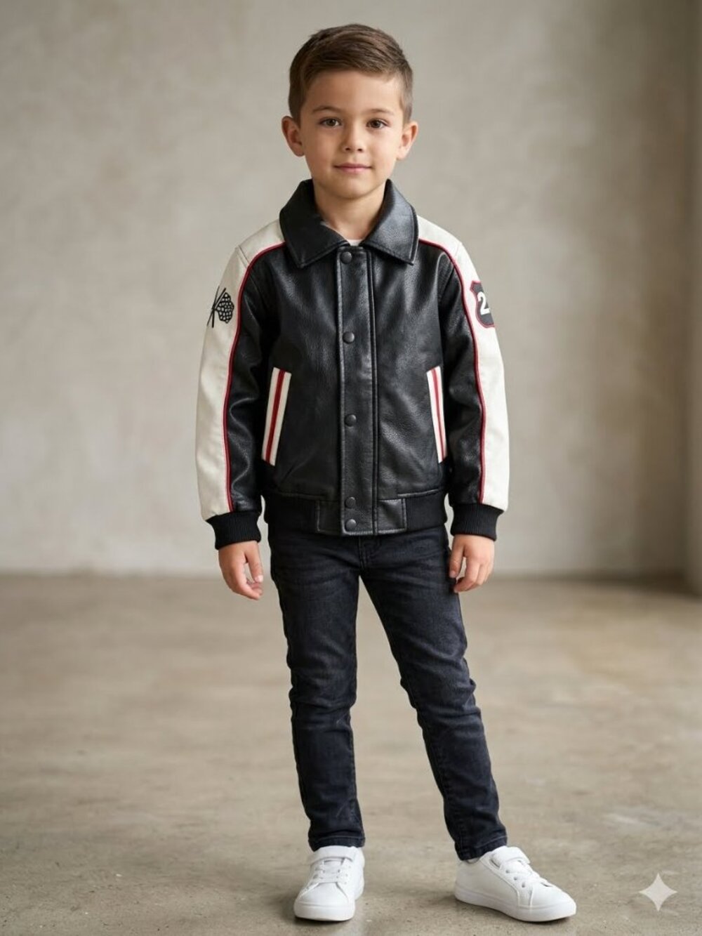 Vintage Class Club Boys Racing Bomber Jacket Black Faux Leather Moto Coat XXS-3
